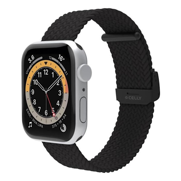 Klockarmband - CELLY - WBANDBRAIDEDBK - Kompatibel Apple Watch 42/44/45 mm - Tyg - Svart