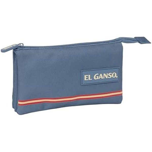 Trippelt pennfodral - SAFTA - EL GANSO BASICS - Bekvämt - Mångsidigt - 22x3x12 cm - Blå Blå