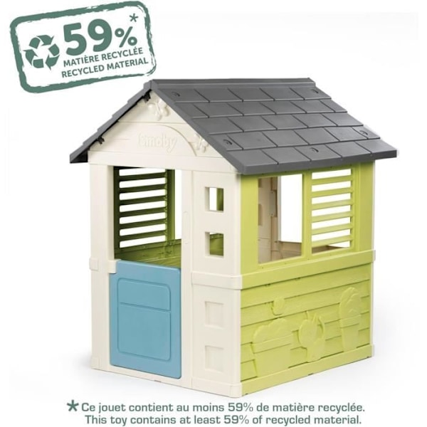 Smoby Life - Snyggt Hus - Modern Design - Grind, Fönster med Persienner - Återvunnet Material - Från 2 år Vitt, grönt och blått