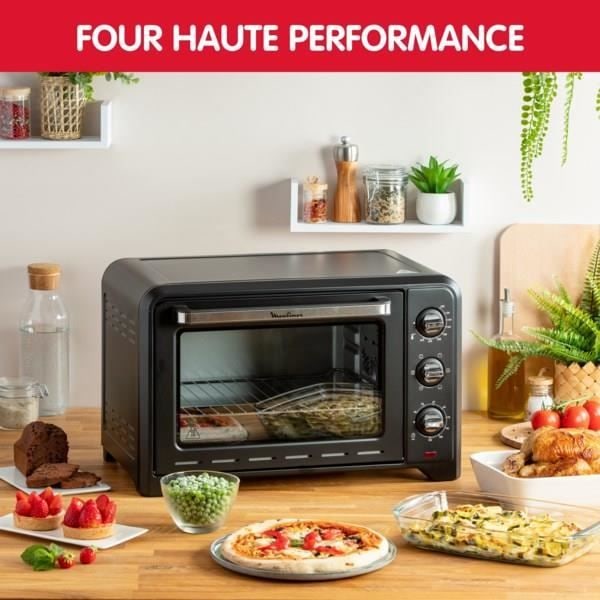 MOULINEX Optimo Elektrisk ovn, Placerbar, 33L, varmluft, 6 funktioner, Termostat 240 °C, Timer OX464810 Svart