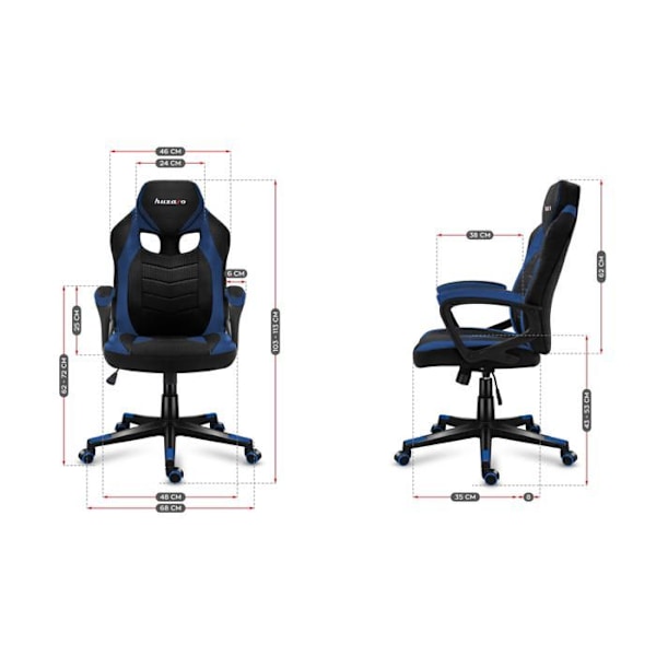 HUZARO Force 2.5 blå Chaise Gaming Fritstående Spilstol med åndbart stof, vippefunktion til vækst 120-150cm sort, blå