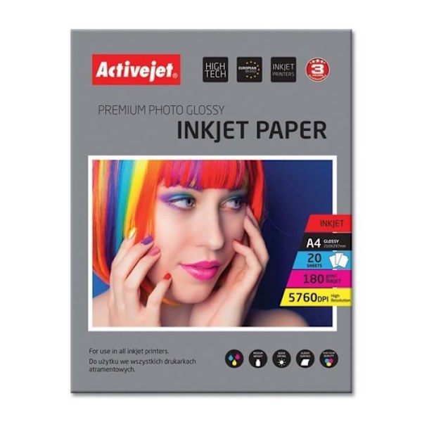 Activejet AP4-180G20 fotopapir Hvid Gloss A4