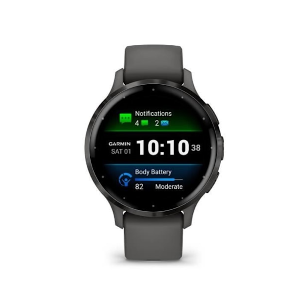 Yhdistetty GPS-kello - GARMIN - Venu 3S - 30,4 mm (1,2") - Harmaa teräs, tummanharmaa kotelo ja tummanharmaa silikoniranneke Mörkgrå