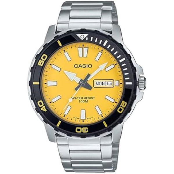 Analog ur - CASIO - MTD125D-9AV - Rustfrit stål - Gul skive - Vandtæt 100 m Gul, Silver