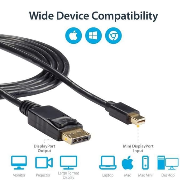 Kabel Mini DisplayPort til DisplayPort 1.2 på 2 m - Mini DP til DP 4K - M/M - MDP2DPMM2M