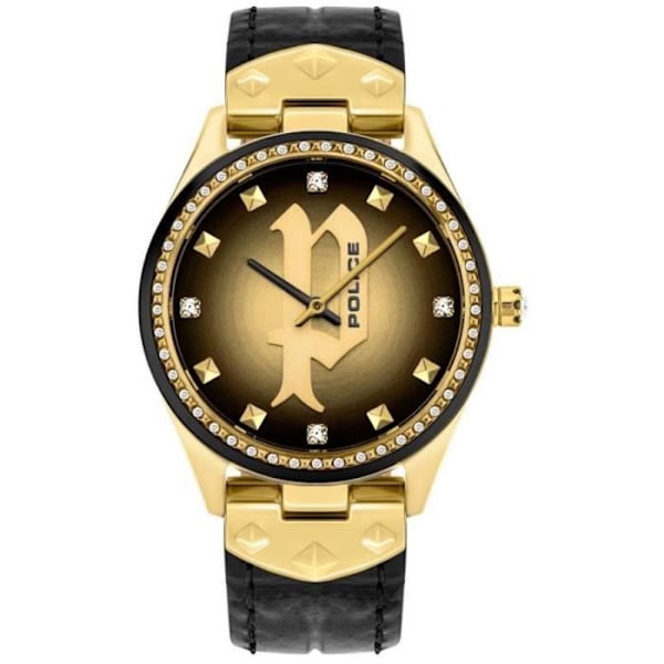Ur - POLICE - Pongua PL.16029MSGB/02 - Kvarts - Sort Læder - Stålhus 36mm Svart guld