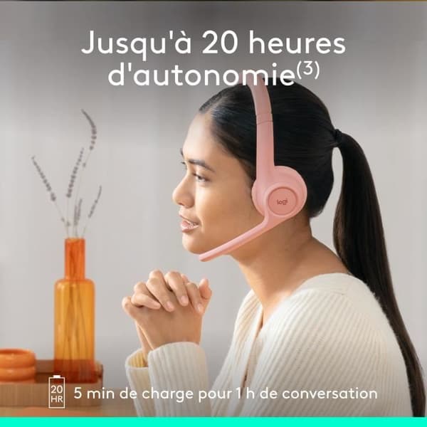 Headset - Trådløs - Logitech - Zone 300 - Bluetooth - Støjreducerende - Lyserød