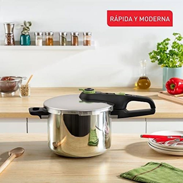 Trykkoger - TEFAL - Secure Trendy - 8L - Rustfrit stål - Programmerbar med 2 programmer Rostfritt stål + Grön