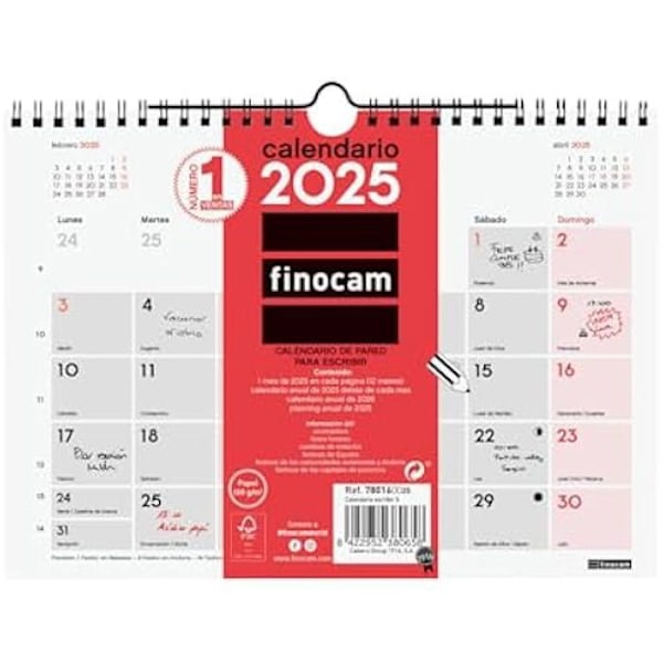 Väggkalender - FINOCAM - 2025 - Spanska - 12 månader - 120 g/m² papper