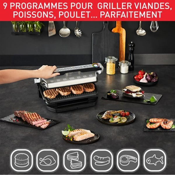 Elektrisk grill TEFAL Optigrill+ XL - 9 programmer - XL tilberedningsoverflade - Inkluderede tilbehør