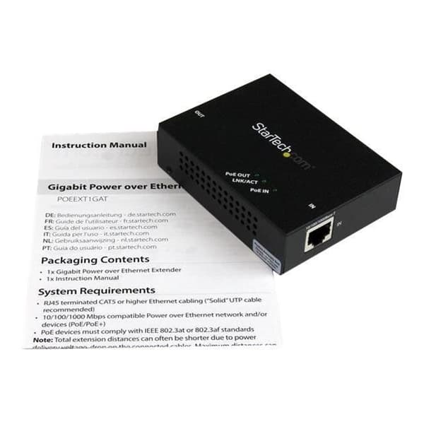Gigabit PoE+ Repeater - STARTECH - 1 port - 100 m - Power over Ethernet Extender - RJ-45