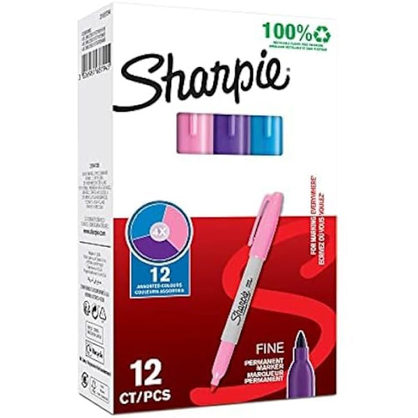 Tussit - SHARPIE - 94327 - 12 kpl sarja - Hieno kärki 1,0 mm - Monivärinen - Pyyhimätön mångfärgad