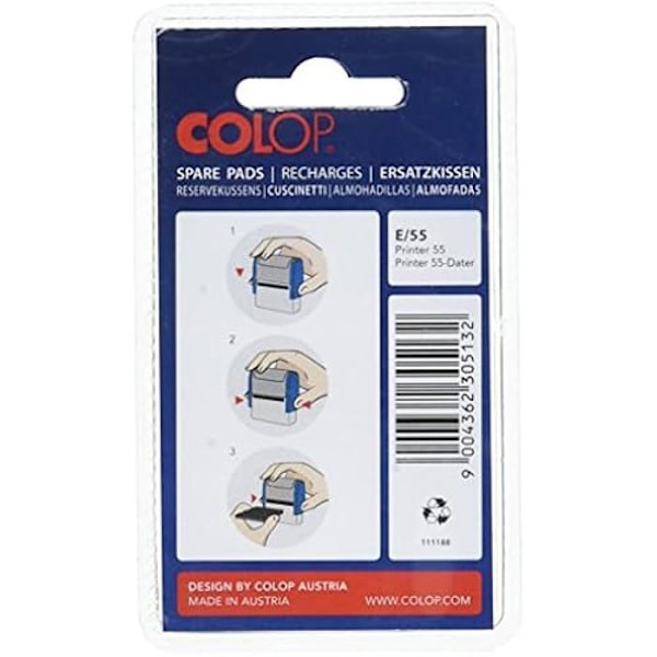 Förfärgad refill - COLOP - E/55 - Paket med 2 - Färg Röd - Mått 1x6,5x5 cm Röd