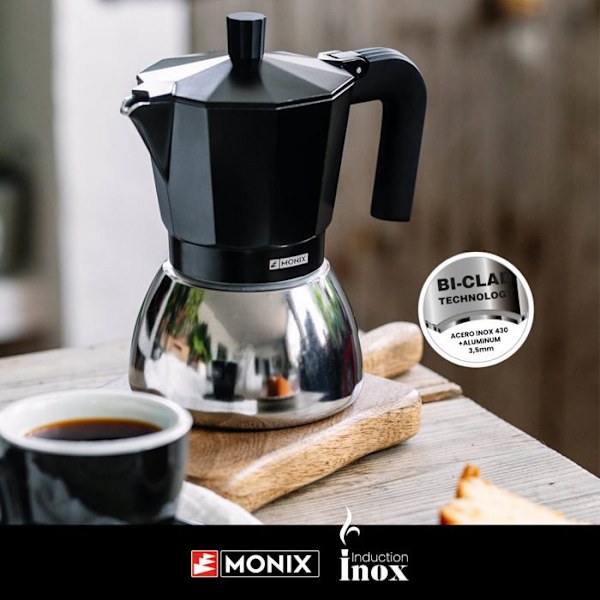 MONIX induktion i rustfrit stål | Italiensk kaffemaskine i aluminium og rustfrit stål, 9 kopper, varmebestandigt håndtag, let at Röd