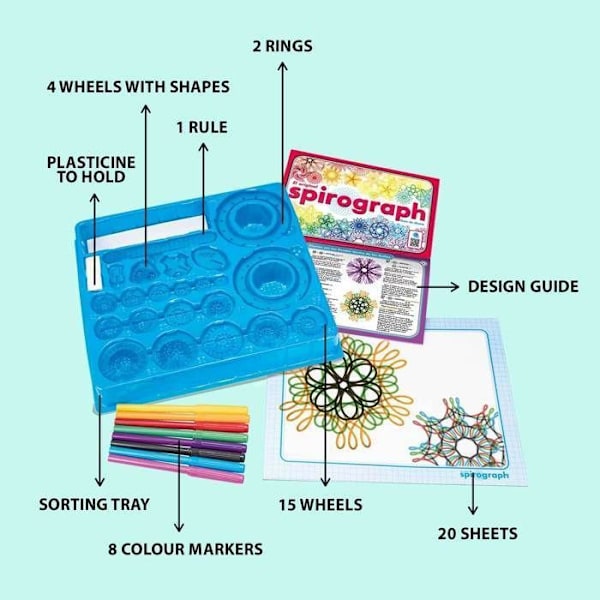 Spirograph - Spirograph Original: Spirograph for Children 8 Years | Ritsats för barn | Mandala barn | Junior Spirograf | 30 stycken | Flerfärgad