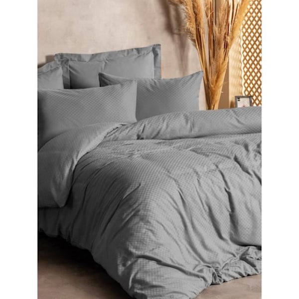 Sängkläder - 1 påslakan 220 x 240 cm + 2 örngott 60 x 60 cm - 100% förstärkt bomull - Grå Grå