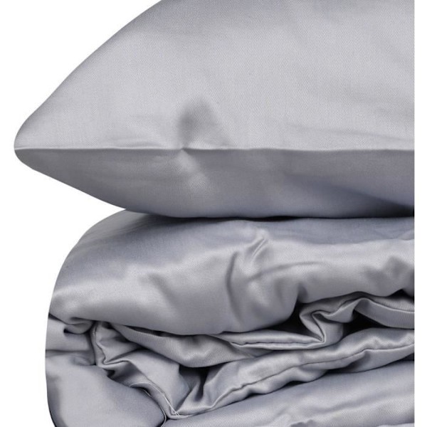 Sæt sengetæppe 240x220cm og 2 pudebetræk Lovina uni Satin af Bomuld Grå