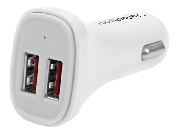 STARTECH Cigarettænderadapter med 2 USB-porte - Høj effekt (24 W / 4,8 A) - Hvid