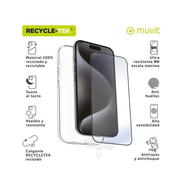 Cover - MUVIT - iPhone 16 Pro - Beskyttelse i hærdet glas - Sort farve - Hård Sort