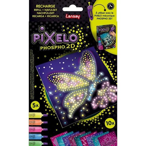 Genopladning - LANSAY - Pixelo Phospho 2D - 10 fosforescerende illustrationer at lave og få til at skinne i mørket, fra 7 år. FLERFÄRGAD