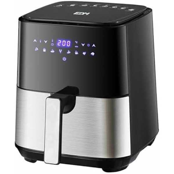 Airfryer - EDM - 07790 - 1450 W - 5 L - LED skærm Sort, Rustfrit stål