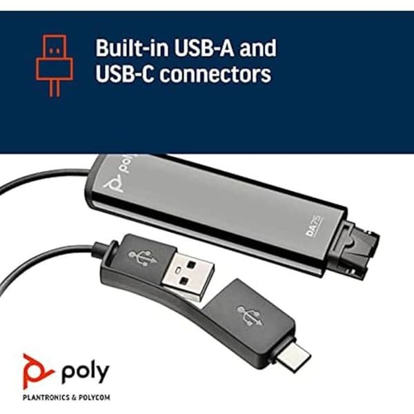 USB-A/C adapter - POLY - DA75 - Smart recognition - EncorePro headset - Black