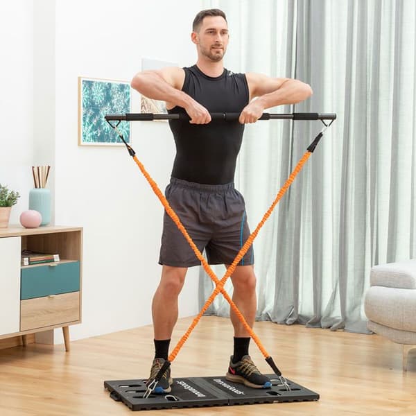 Bärbart träningssystem med träningsguide och sauna väst för män L InnovaGoods BANC DE MUSCULATION Gul