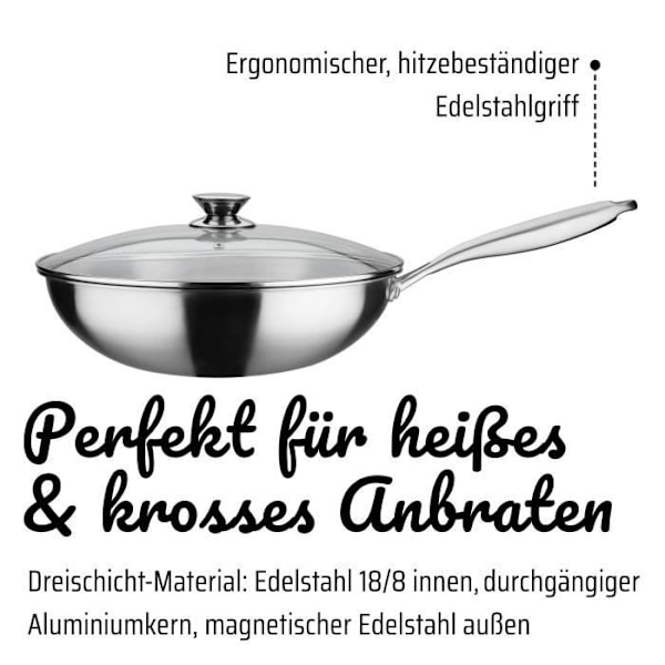 Professionel wok - GSW - 32 cm - Induktion - Massivt rustfrit stål