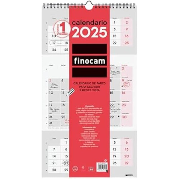 Väggkalender - FINOCAM - 2025 - Spanska - 12 månader - Månadsvy