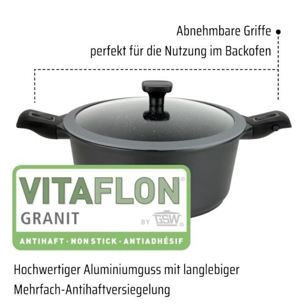 Marmite i aluminium - GSW - EASY CLICK - 20 cm - Induktionskompatibel - Sort