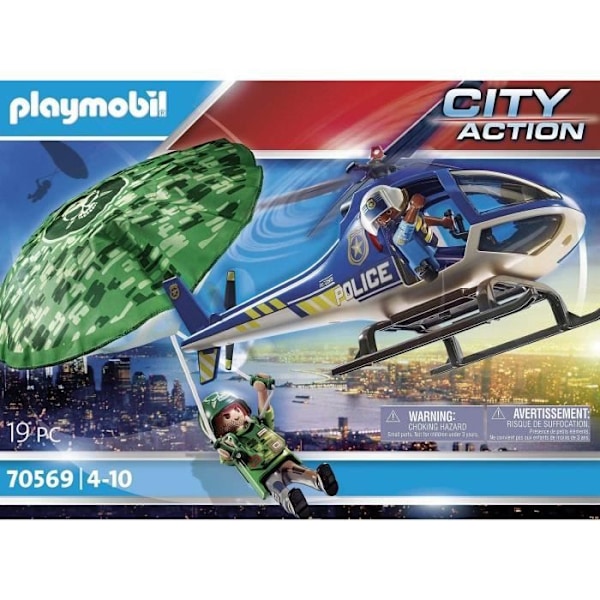 PLAYMOBIL 70569 Poliisihelikopteri ja laskuvarjohyppääjä, Kaupunkitoiminta, Poliisit, Alk. 4 vuotta Blå