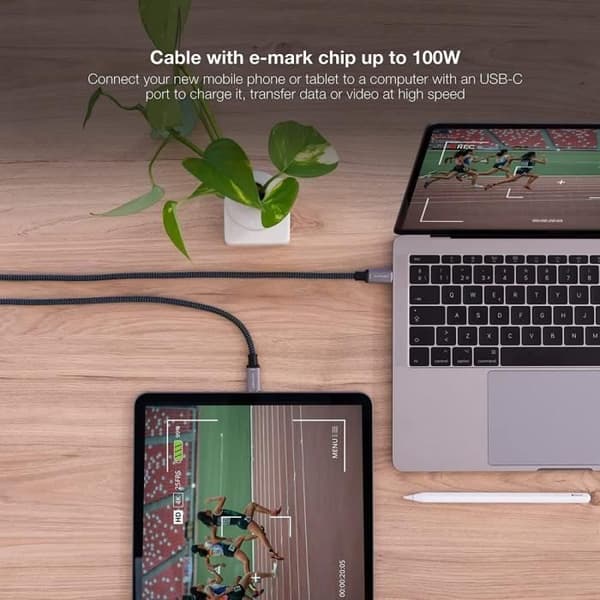 USB 3.1-kabel - NANOCABLE - USB-C til USB-C - 10Gbps - 5A - 1m Grå-Sort Grå-Sort