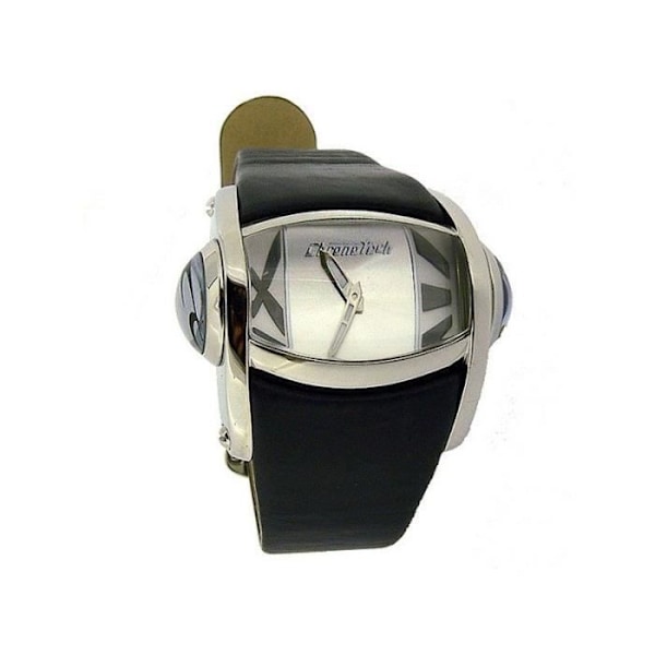 CHRONOTECH DAMEUR CRYSTAL QUARTZ STEEL CT.7681L-08 LÆDER SØLV NYHED