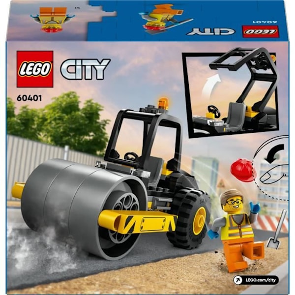 LEGO® 60401 City Construction Road Roller, mallirekka-lelu, jossa on työntekijöiden minihahmoja Flerfärgad