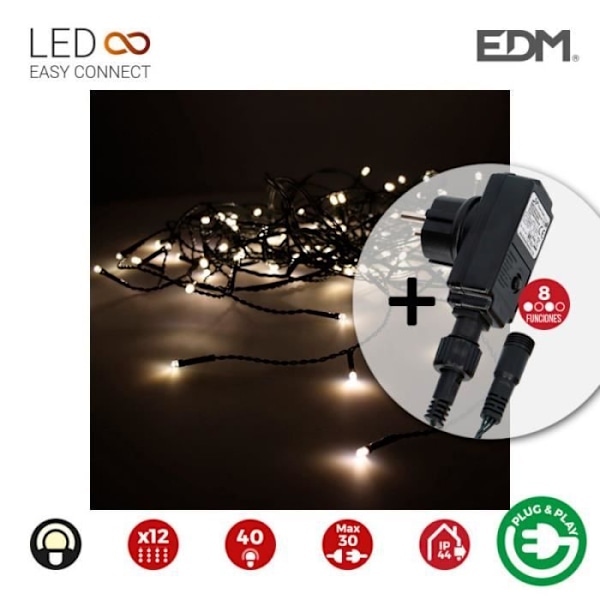 Gardinistapp med lättansluten programmerare 2mts x 0,5mts 12 remsor 40leds varmvit edm