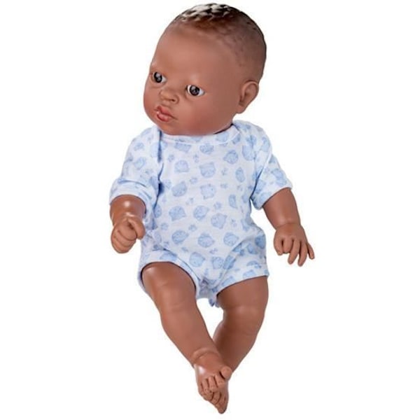 Berjuan Newborn Doll - Vit/Blå Vinyl/Textil - 30cm - Tjej - Levereras med blöja Vit