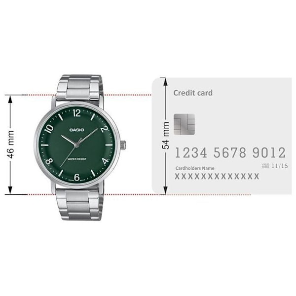 Kello - Casio - MTP-VT03D-3BDF - Vedenpitävä 3 Atm - Ruostumaton teräs - Vihreä kellotaulu Grön