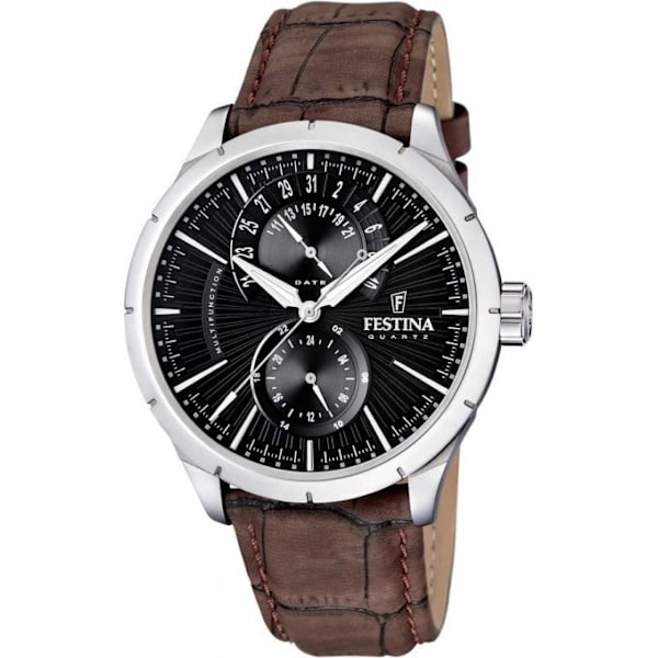 Ur - Festina - F16573-4 - Brun Læder - Sort Skive - Analogisk Marron, Sort, Stål