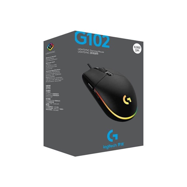 Souris Gaming - LOGITECH - G102 LIGHTSYNC - Kable - 6 Knapper - Optisk - Sort Sort