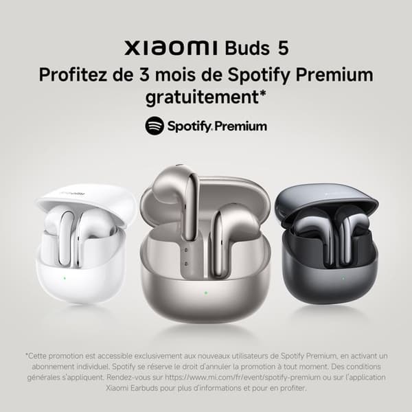 Trådløse høretelefoner - XIAOMI - Buds 5 - Harman AudioEFX - ANC - 39 timer - IP54 Titanium