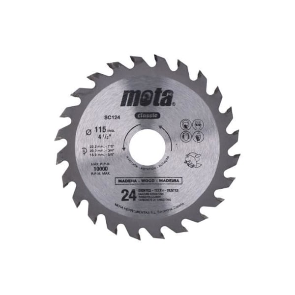 Cirkelsågblad - Mota - CLP18 SC124P - Ø115mm - 24 tänder - Volframkarbid
