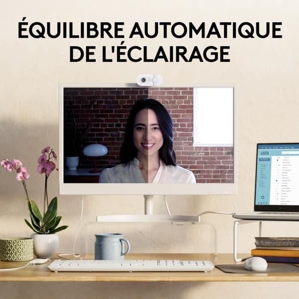 Webcam - Full HD 1080p - Logitech - Brio 100 - Integreret mikrofon - Hvid