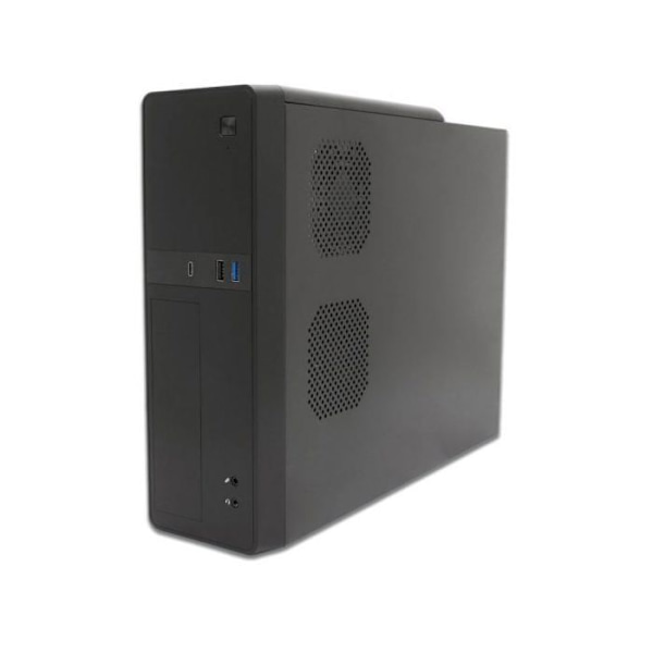 CoolBox T310 - Micro ATX Slim PC taske med BASIC500-GRS kilde. USB-C, USB 3.0 og front SD-kortlæser, understøttelse af