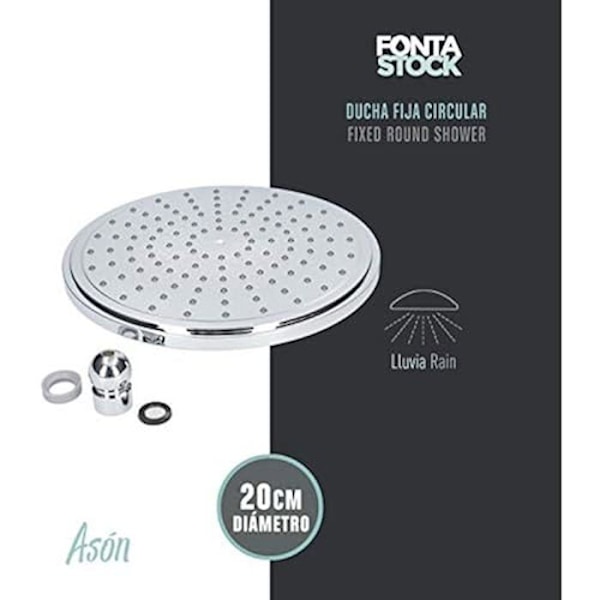 Fast duschmunstycke - Fontastock - Asón - Stort vattenflöde - Vattenbesparing - Krom 20 cm krom