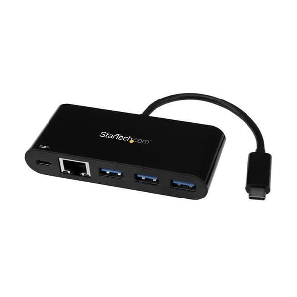 USB-C til Gigabit Ethernet-adapter - STARTECH - USB 3.0 Hub - 3 USB-A porte - Power Delivery 2.0 - Sort