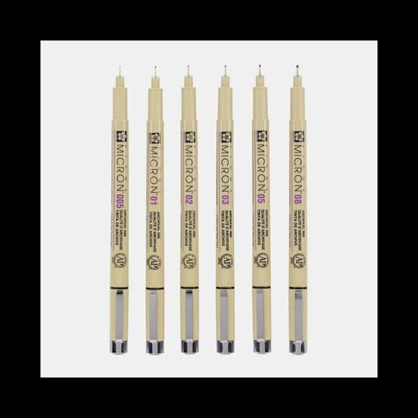 Præcisionspenne - Sakura - Pigma Micron - 6 penne - Tip 0,2-0,5 mm - Sort