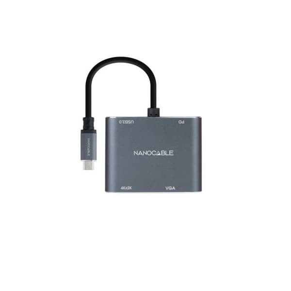 Konverter - Nanocable - USB-C til HDMI/VGA/USB3.0 - 15 cm - Grå - Multi-port adapter