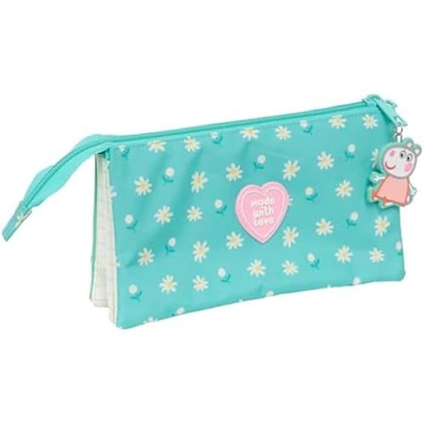 Trousse Triple - SAFTA - Peppa Pig Smukke Blomster - Behagelig - Flerfunktionel - Til Skolebørn Ros, Violer, Grön
