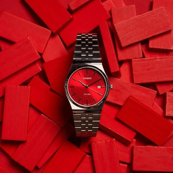 Casio Ur - Dame - MTP-B145D-4A2VEF - Sølv rustfrit stål - 35 mm - Rød Pengar