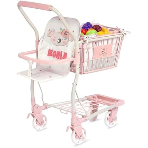 Supermarket Ostoskori - DE CUEVAS TOYS - 52179 - Pinkki ja valkoinen - 12 leluhedelmää - Irrotettava kori Rosa och vitt